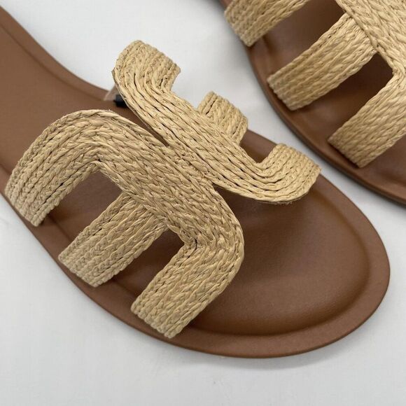 The Drop Monika Slides Shoes Womens Size 13 Raffia Woven Strappy Sandals Boho - Picture 4 of 8